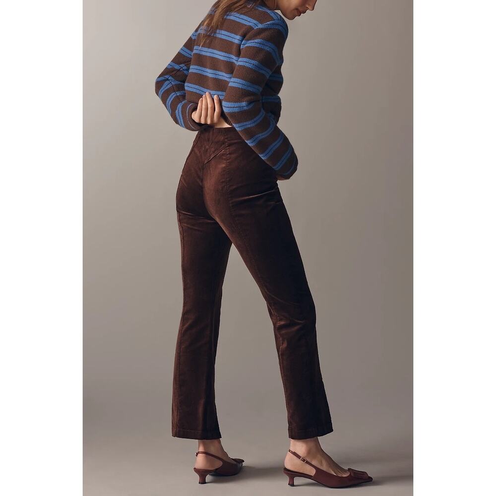 Maeve High Rise Split Front Velvet Skinny Pants Brown Holiday Party Stretch Sz M - Picture 3 of 14